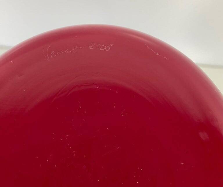 Italian Red and White Murano Glass Vase by Venini
