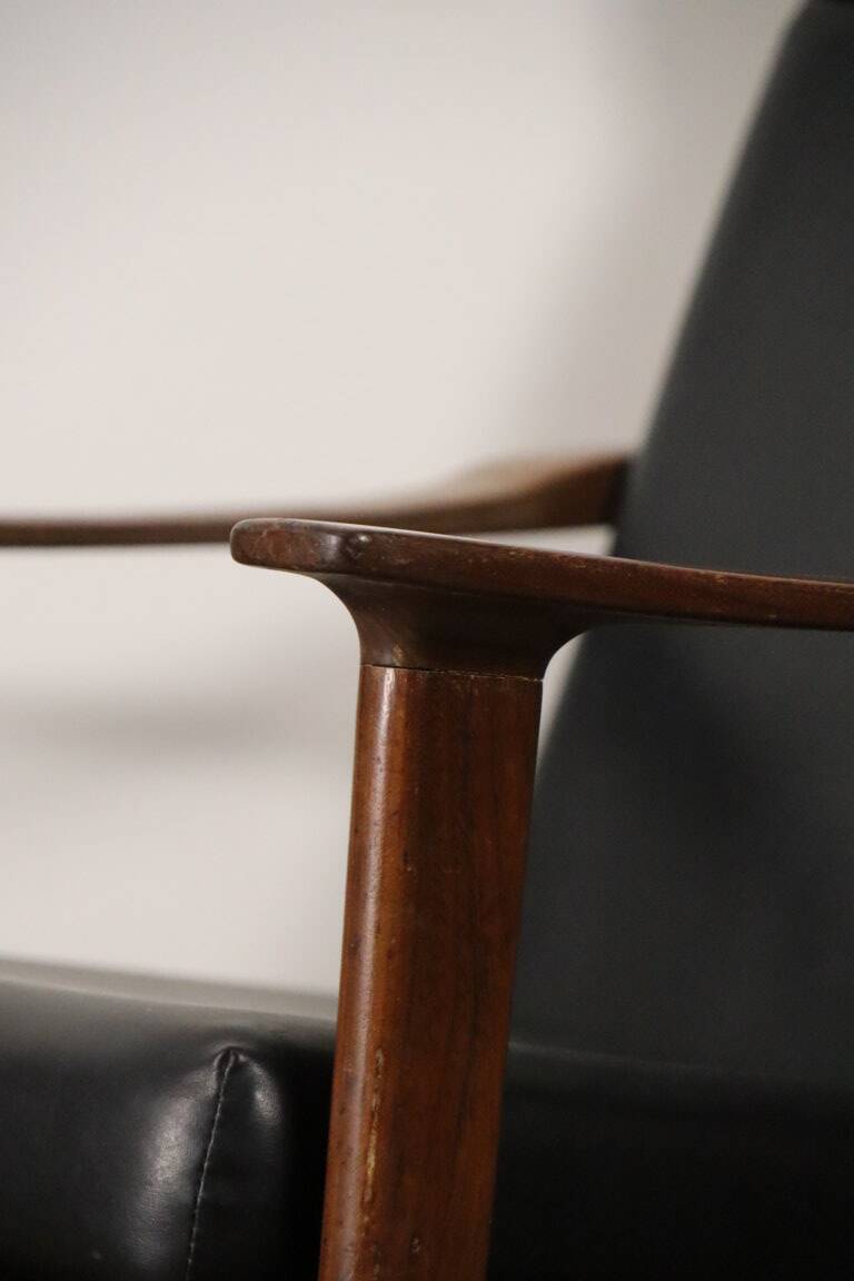 Pair of Scandinavian teak and leatherette armchairs, 1960