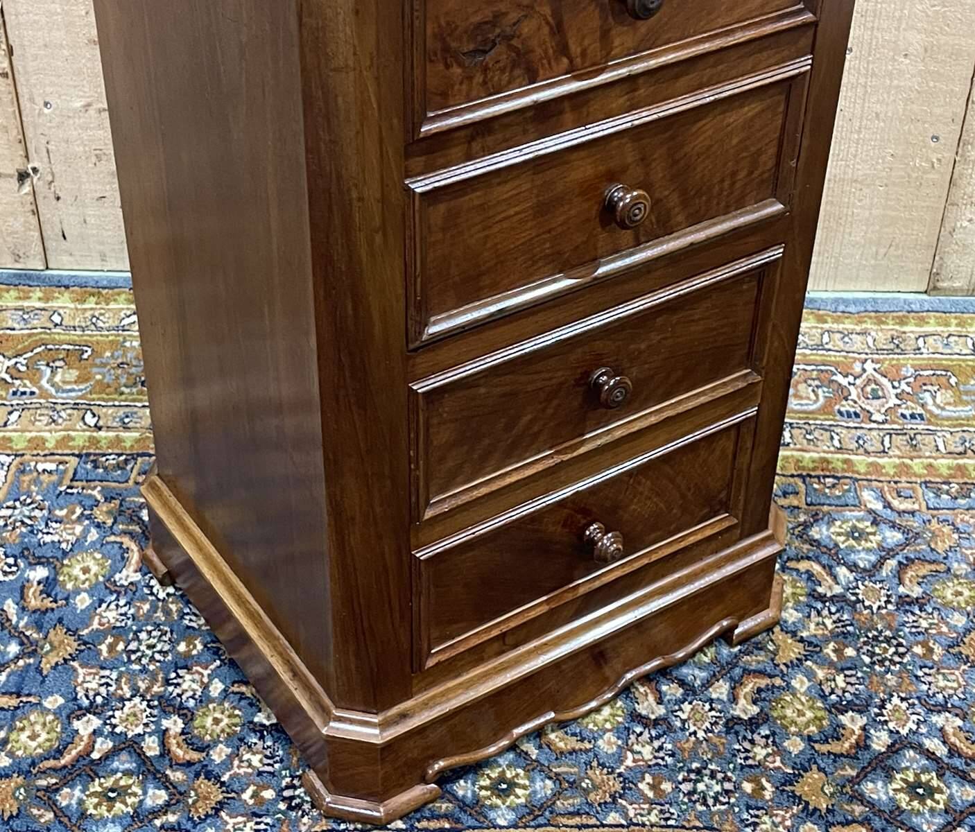 Nightstand in walnut and marble top, late 19th century