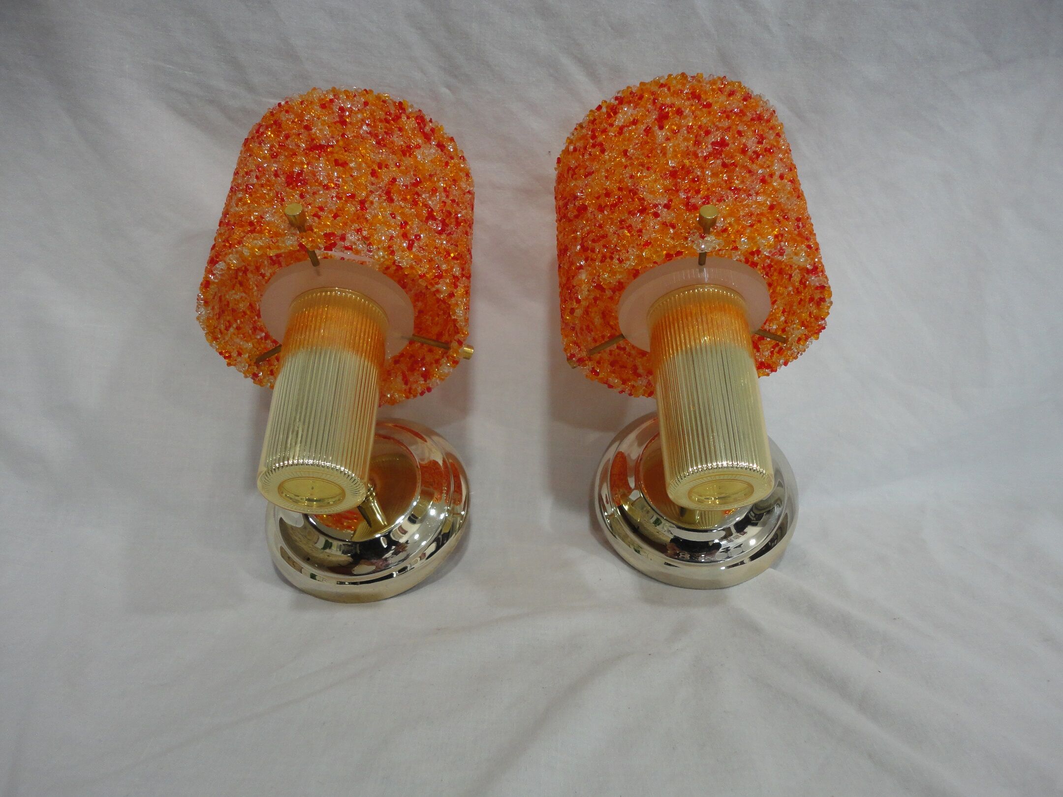 Pair of vintage applique in orange and brass perspex