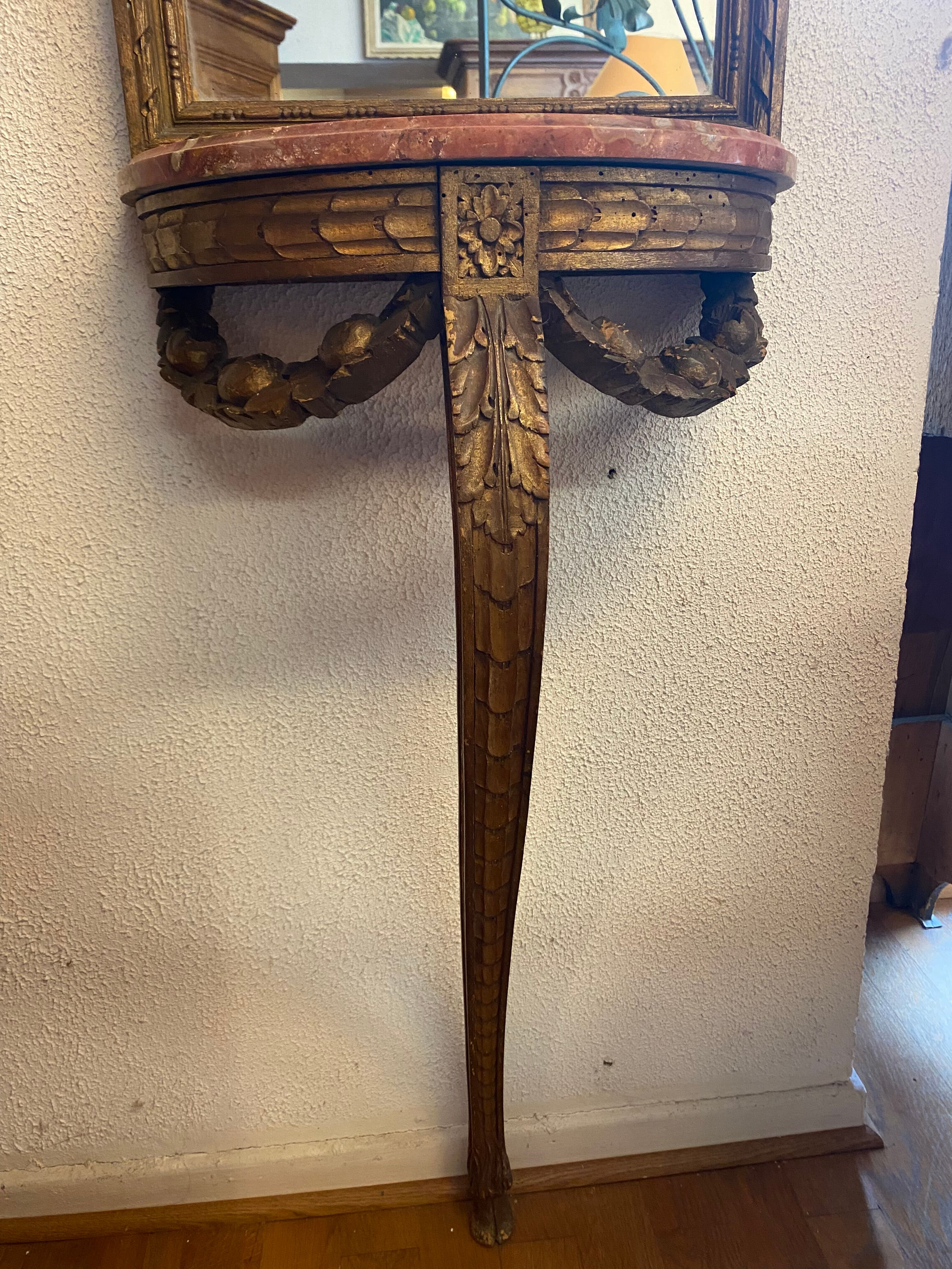 Console and trumeau, Louis XVI style in gilded wood