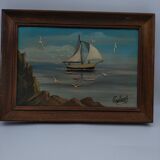 Sailboat and flight of seagulls. Yvon Pauluzzi.