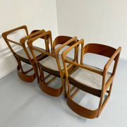 Set of 6 Baumann sleigh chairs in wood and brown fabric, original 1960s