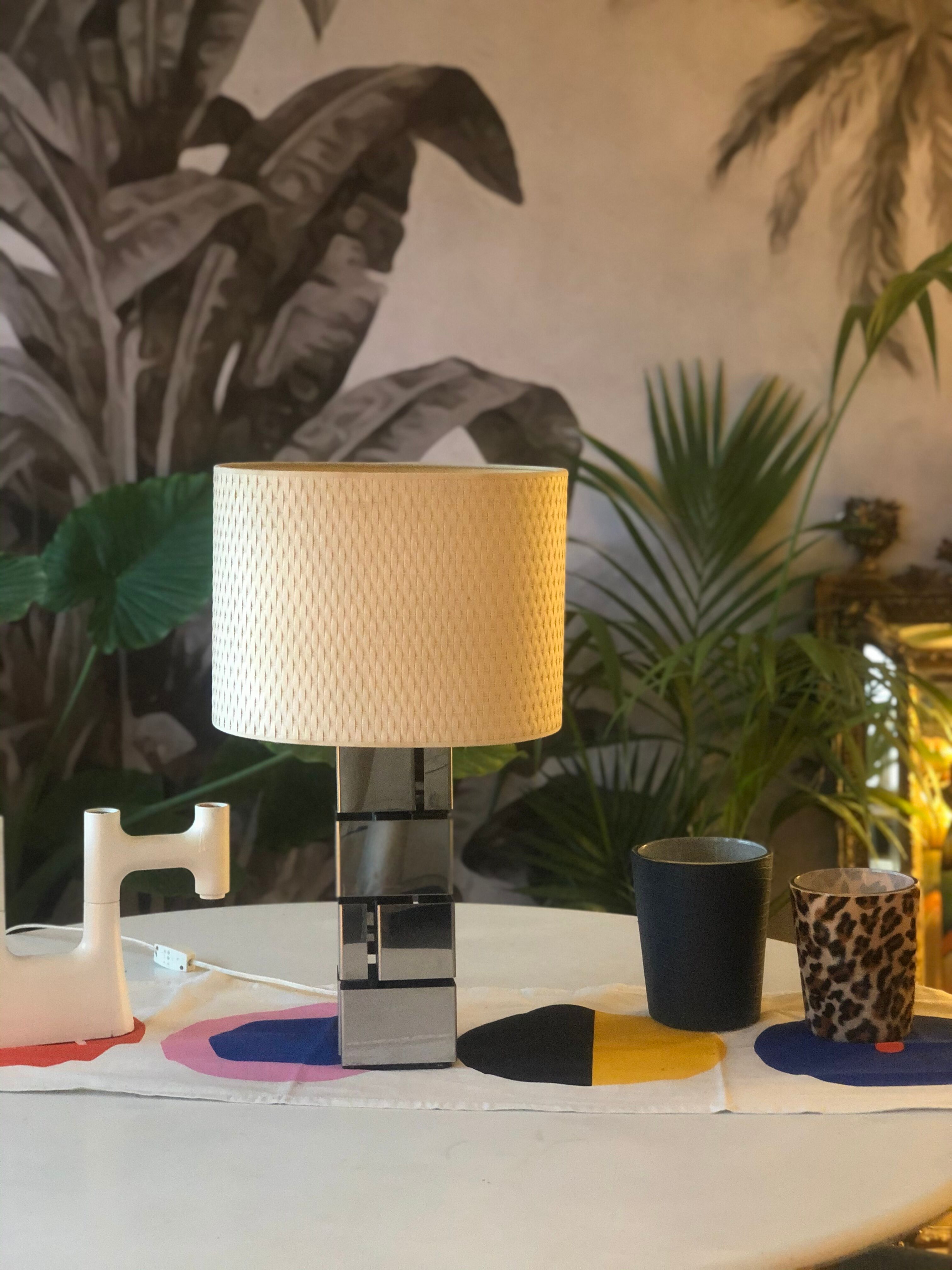 Modernist cubist Building table lamp by Curtis Jere