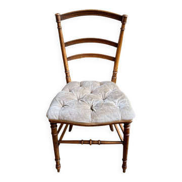 Chaise Napoléon III en bois foncé et velours de coton beige