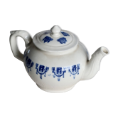 Antique teapot Saint-Uze steel clay cobalt blue pattern