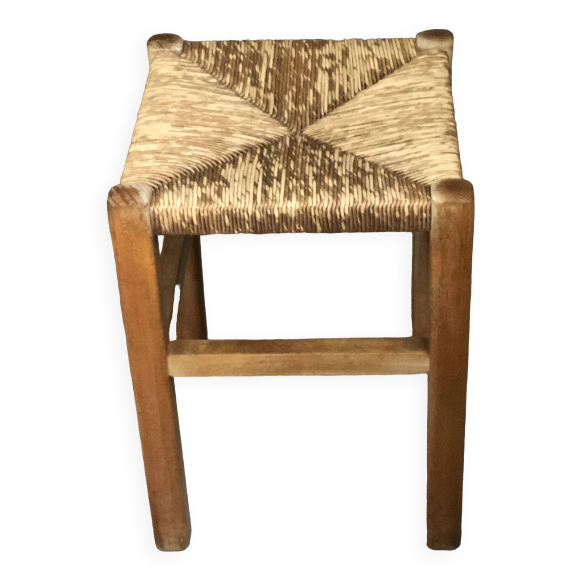 Wooden stool with straw seat