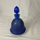 Carafe flacon ancien en verre dépoli bleu cobalt décor argent