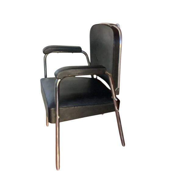 Fauteuil de Coiffure Afoc Vintage Années 60/70 - Chrome et Simili Cuir Noir