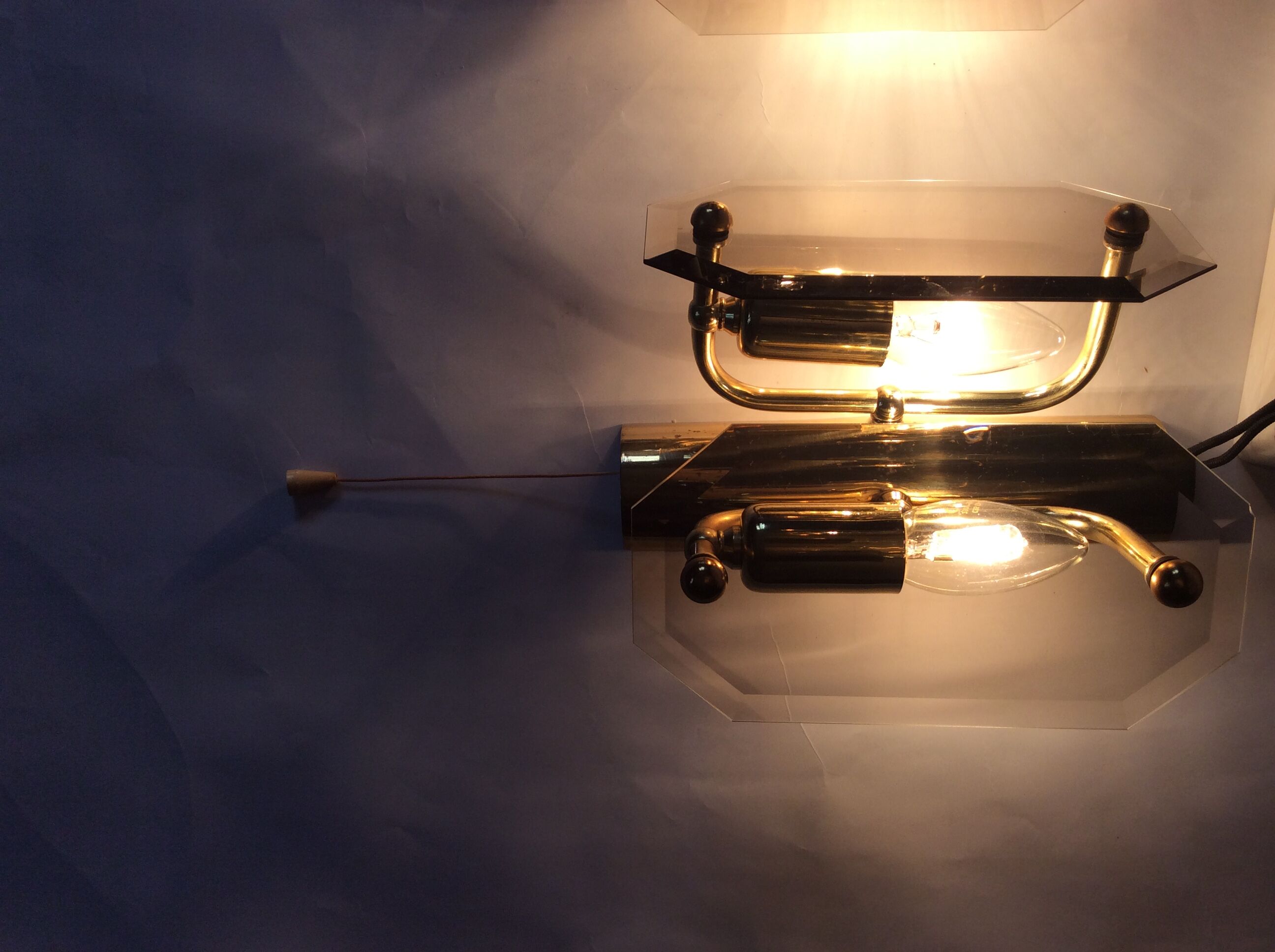 3 brass and vintage glass wall sconces