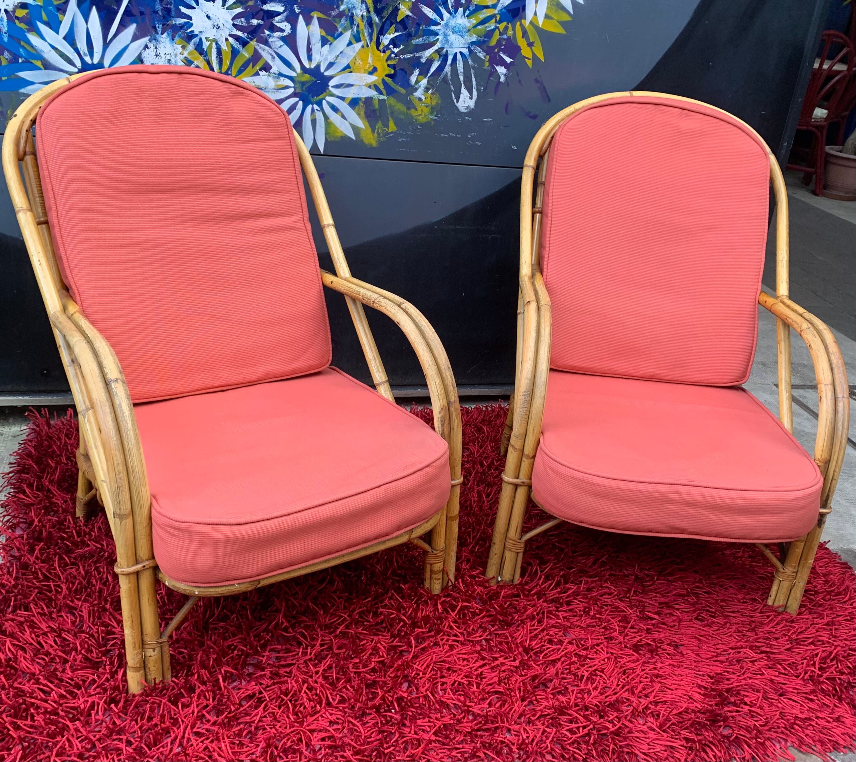 Pair of rattan chairs with cushions Audoux Minnet