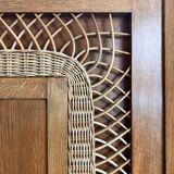 2 Door Wardrobe - Oak and Rattan - Compass Feet - Vintage 50/60's