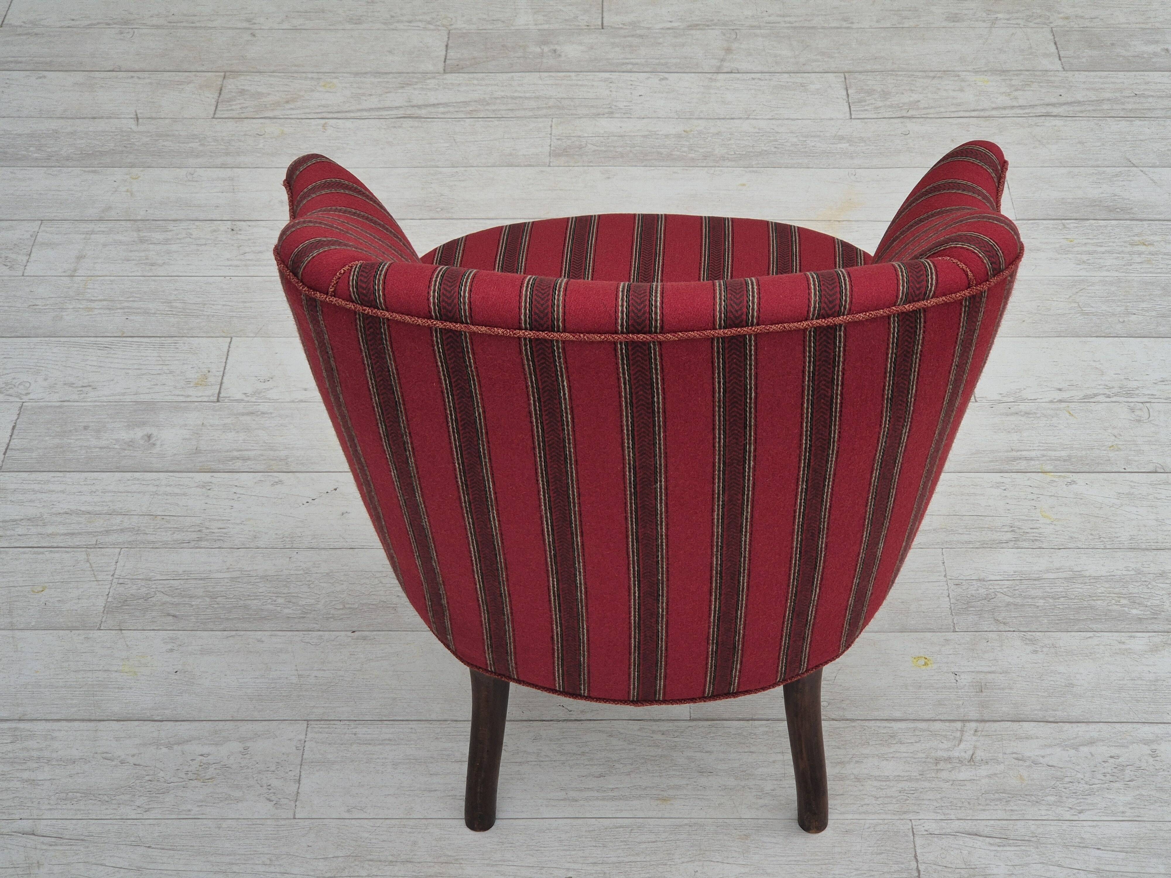 1950s, Danish lounge chair, original condition, red furniture wool.