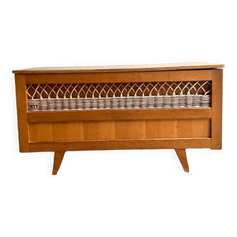 Wooden and rattan chest