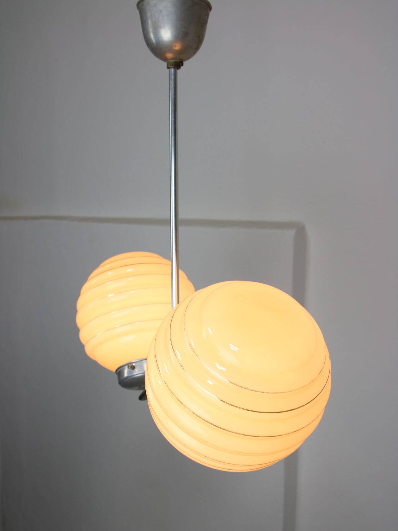 Italian Art Deco Yellow Sphere Chandelier