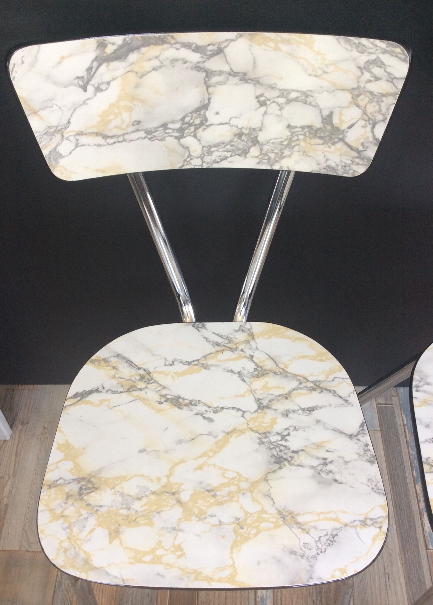 Series of 2 formica chairs marble effect of the 70s