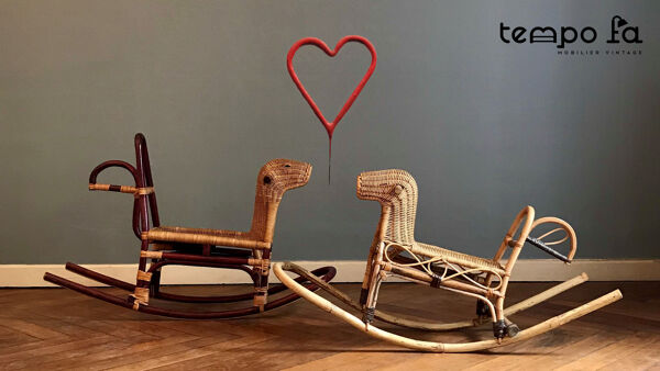 Cheval à bascule rotin et bambou