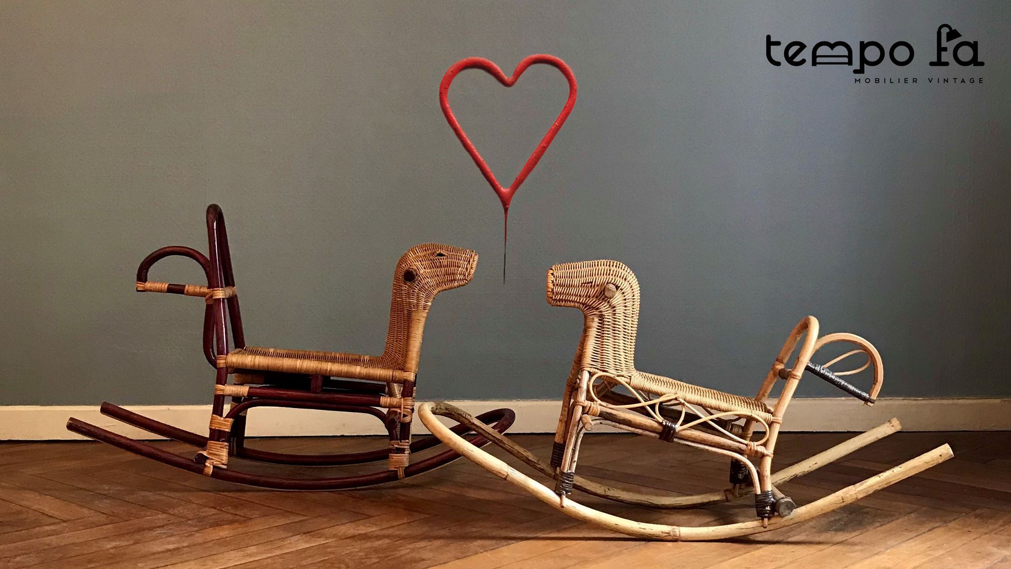 Rattan and bamboo rocking horse