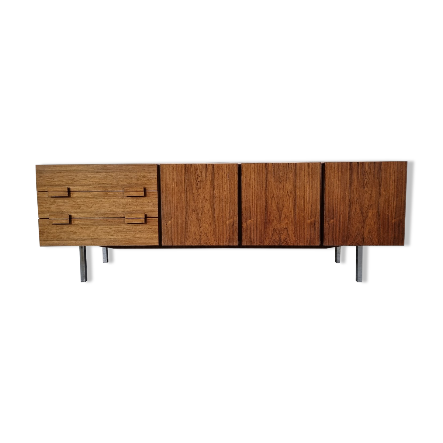 Scandinavian row in rosewood and chrome, 60s