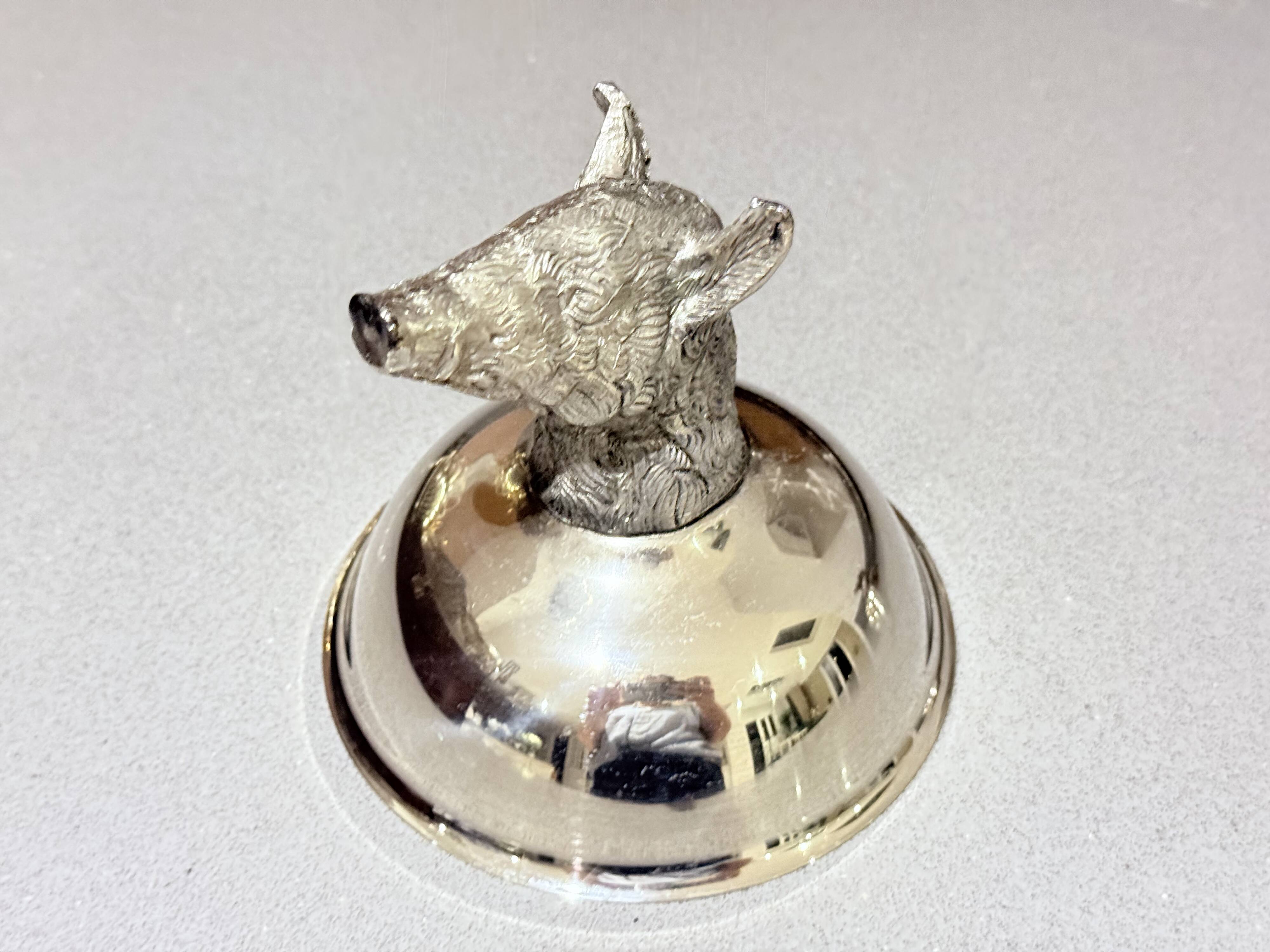 Italian Silver-Plated Animal Head Liqueur Cups with Matching Serving Tray Set 6