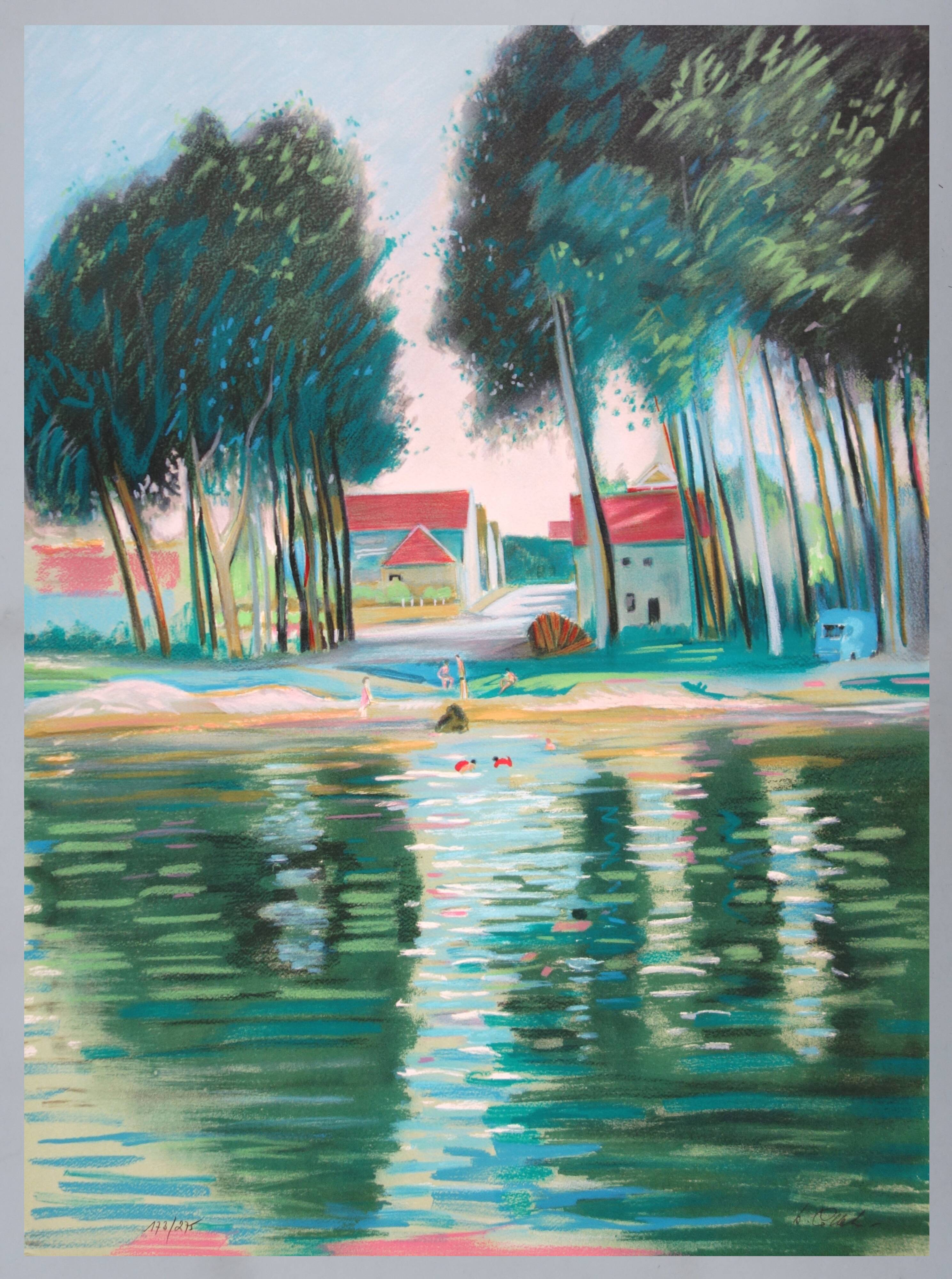 Bernard Collet: Banks of the Marne, original signed lithograph