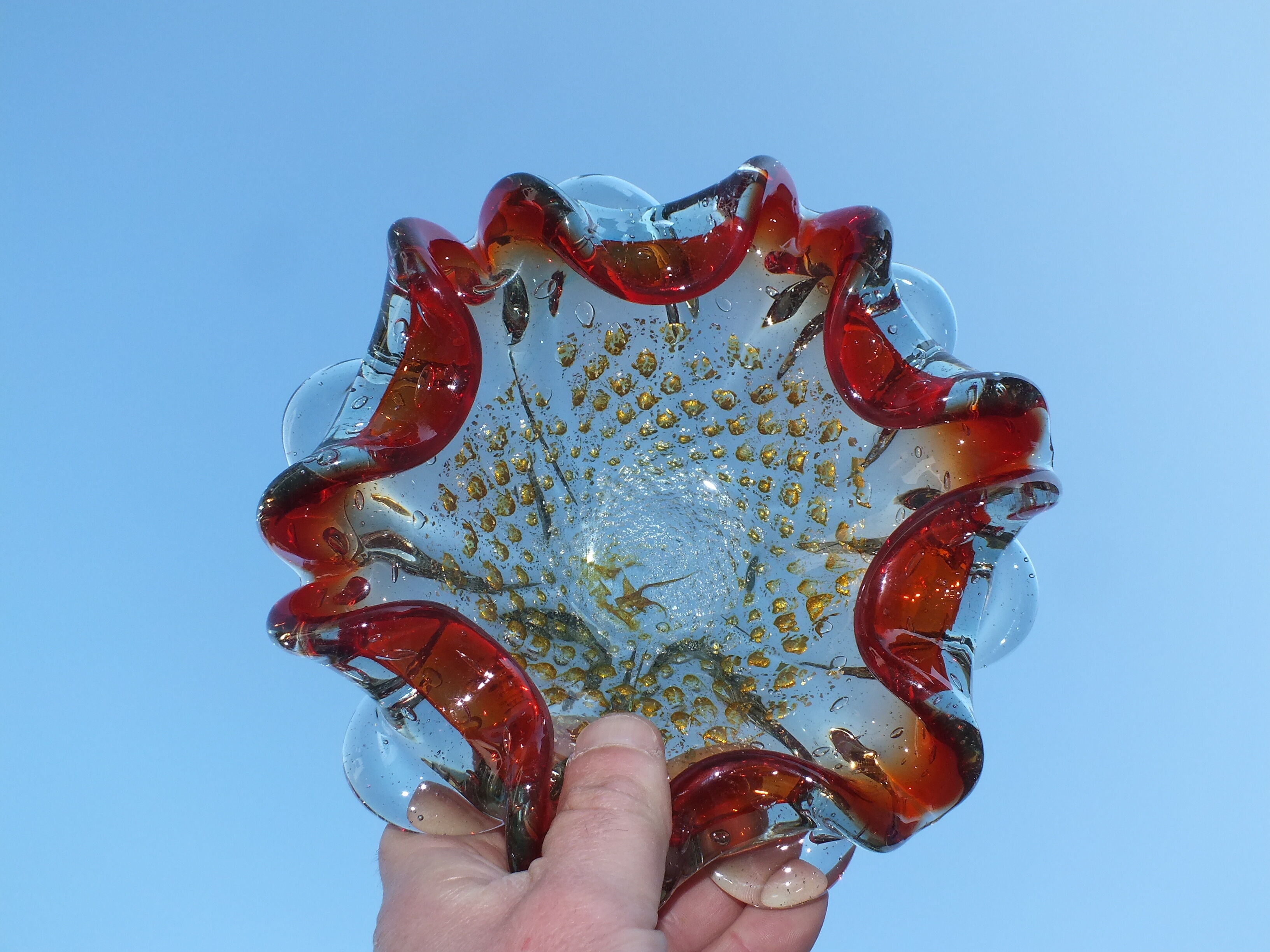 Vintage Murano glass ashtray with gold inclusions