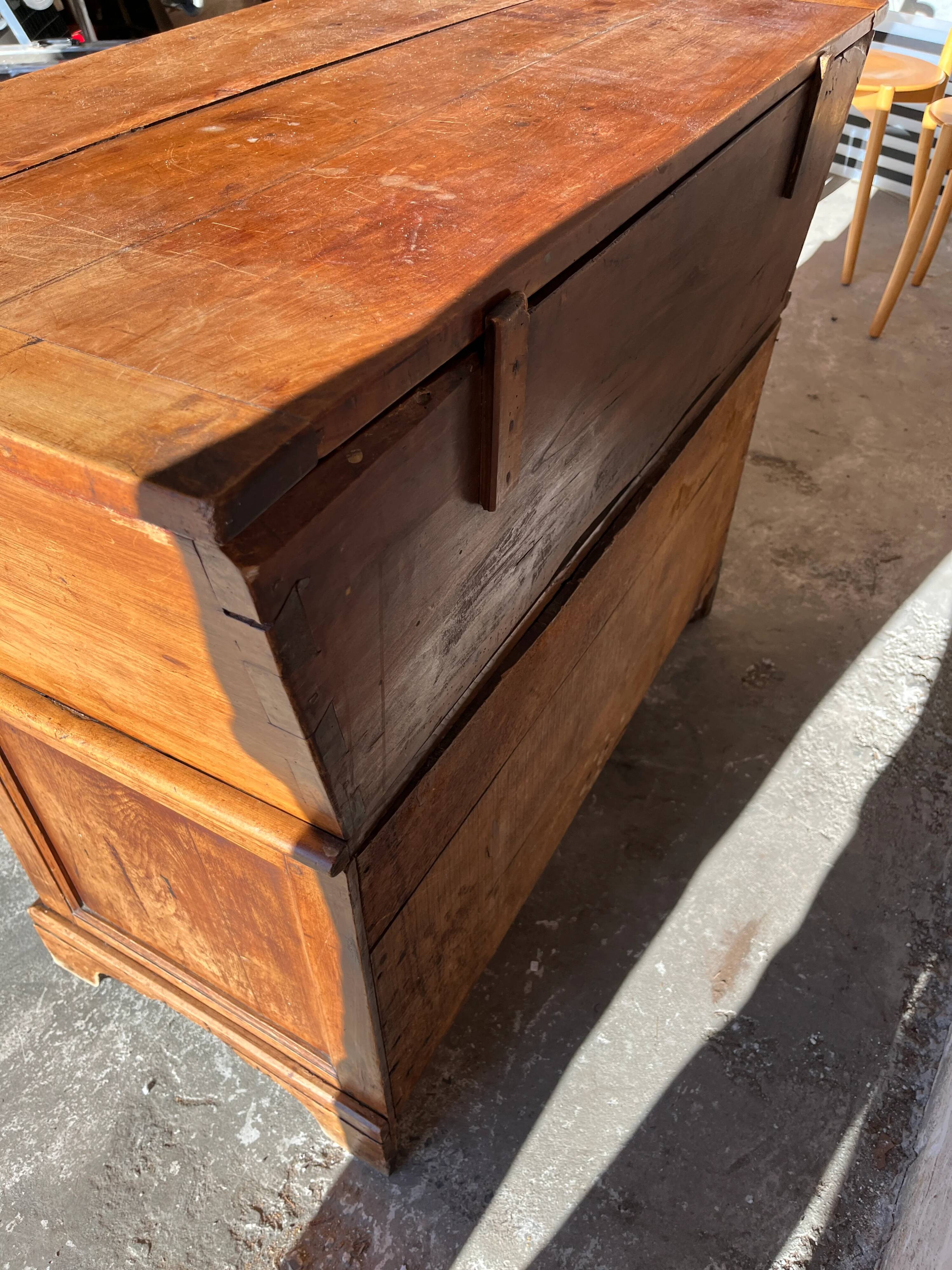 Old wooden baker's chest with storage drawers