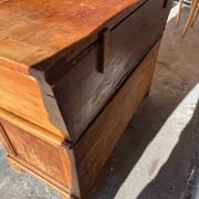 Old wooden baker's chest with storage drawers
