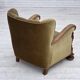 1960s, Danish armchair, green furniture velour, solid carved oak wood.