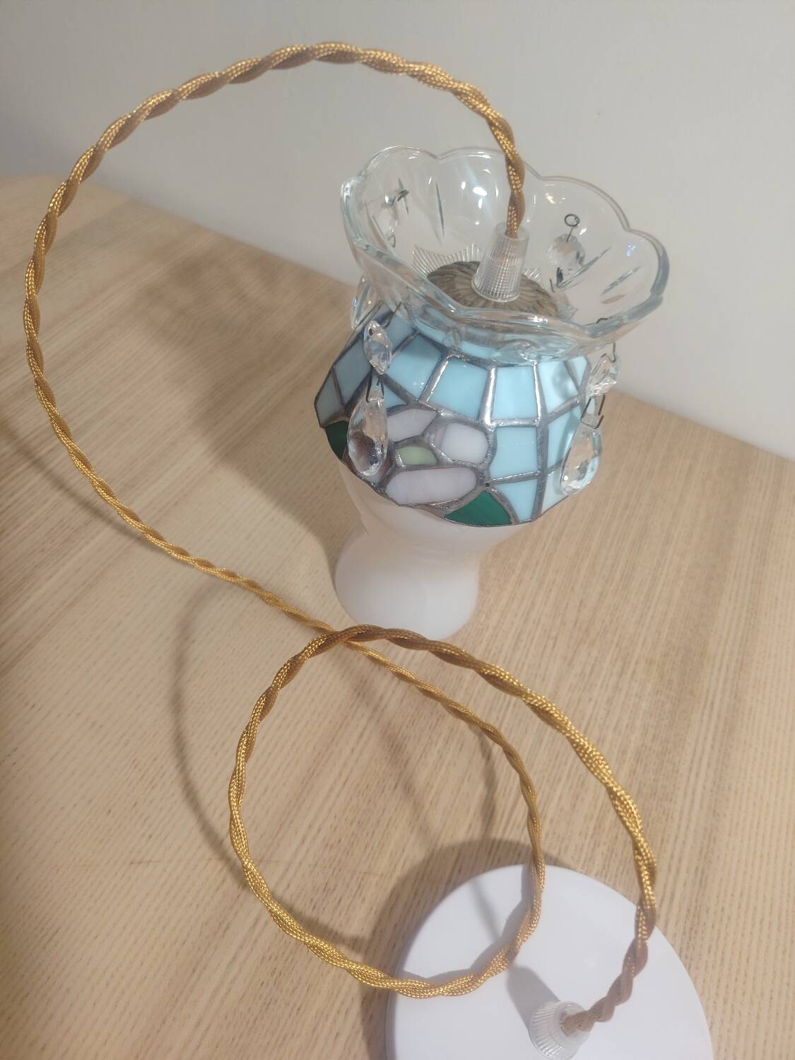 Crowned opaline stained glass and tassels