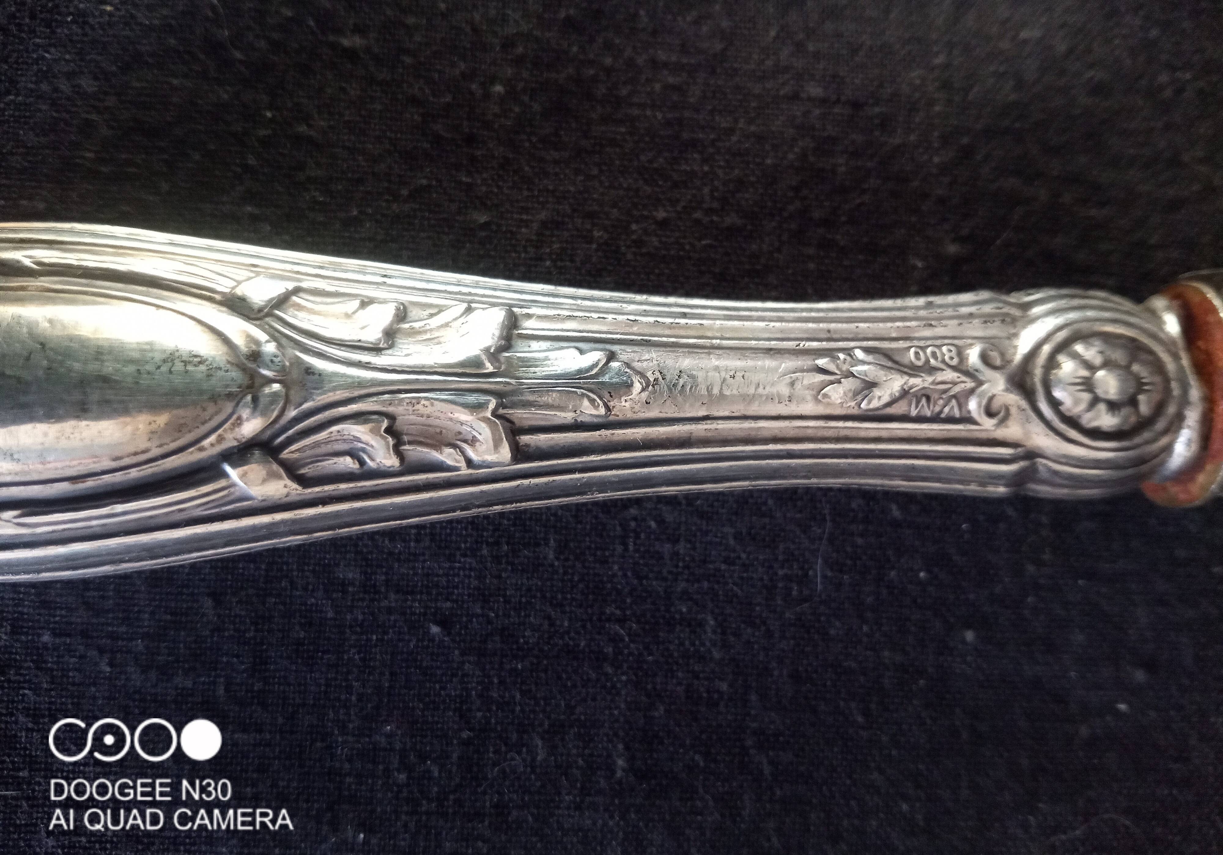 Set of 7 old cheese knives, Solingen brand, in VM800 silver and vermeil