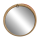Vintage 1950s round wall mirror, wooden frame and mirror, yellow finish.