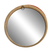 Miroir mural rond vintage années 1950, cadre en bois et miroir, finition jaune