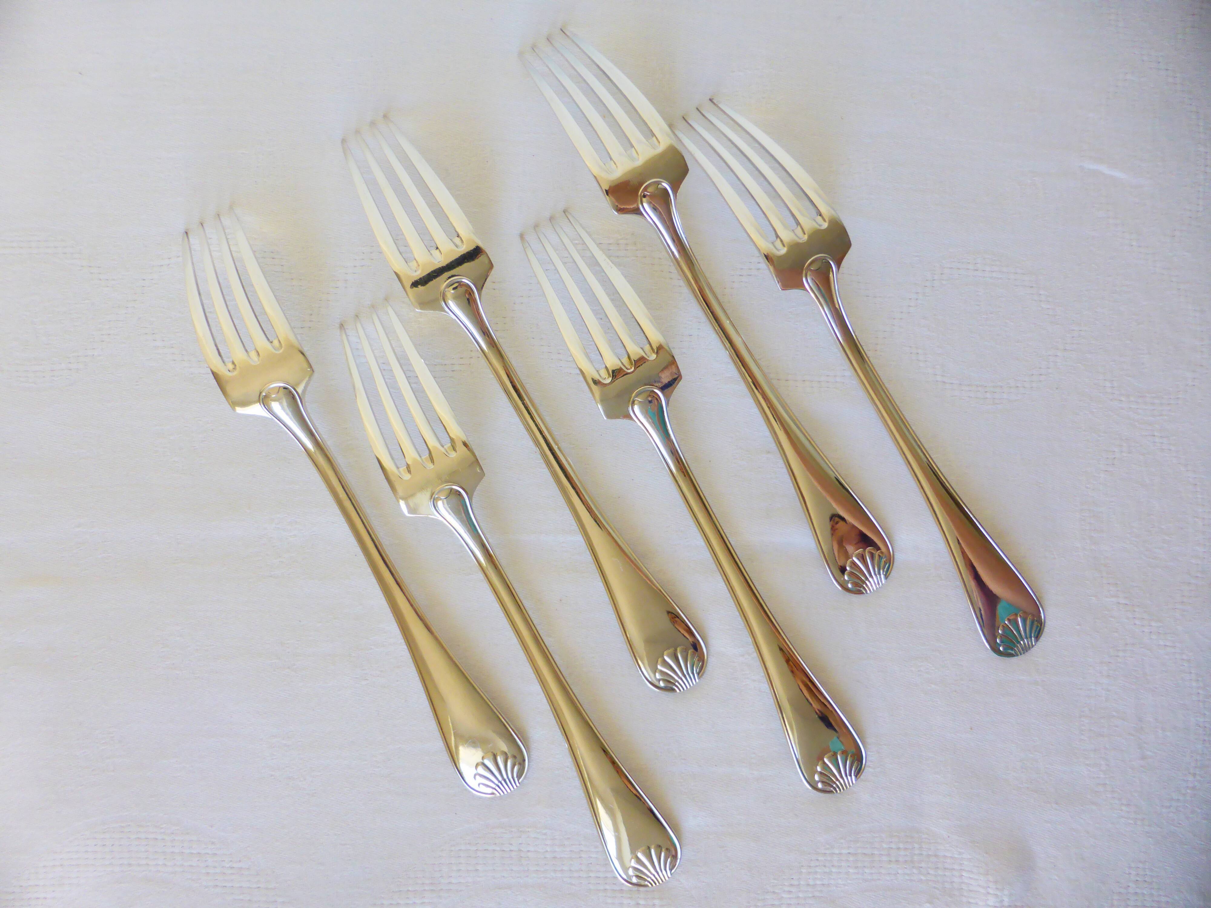 6 silver-plated forks hallmarked by the Liberty goldsmith, shell model 2106253