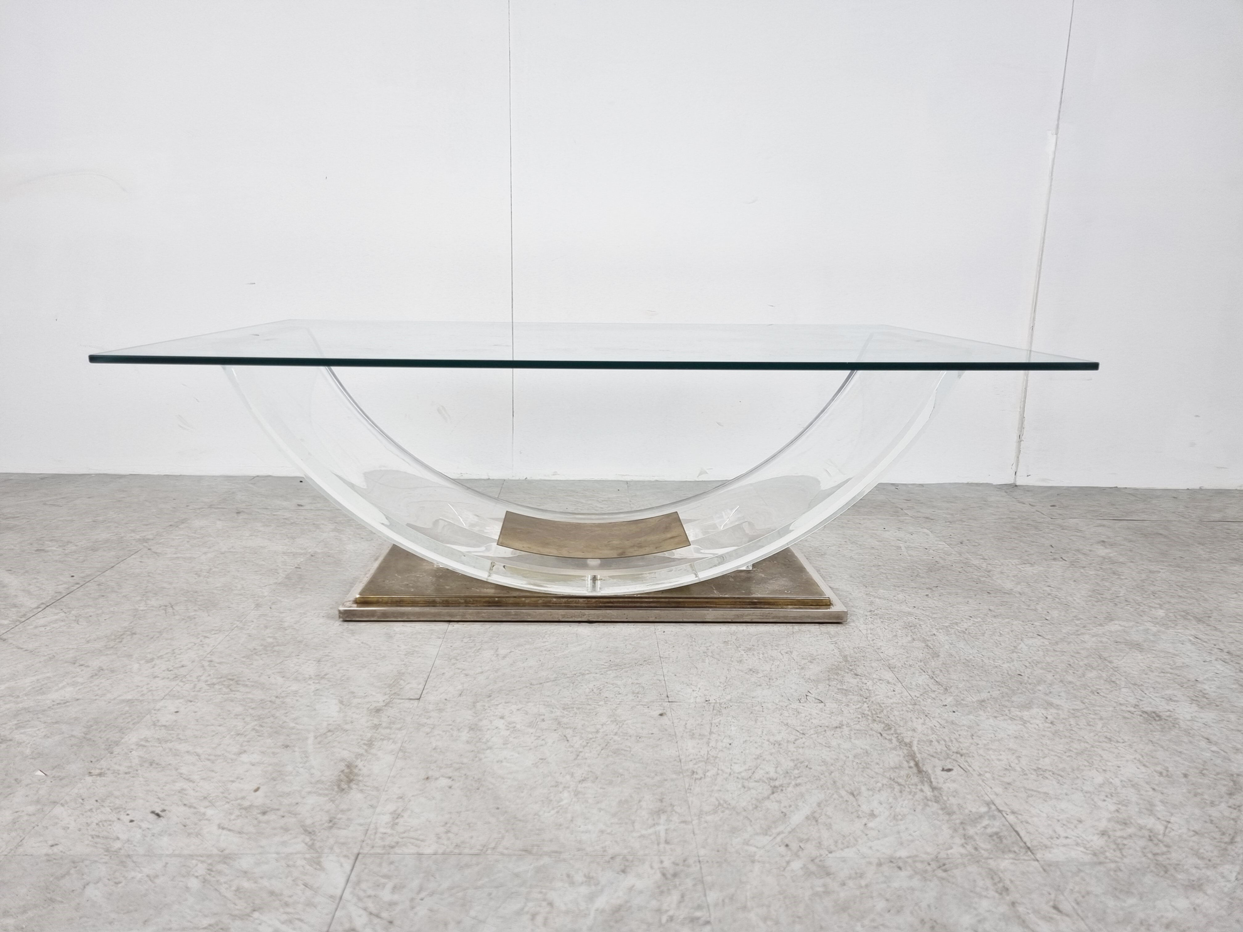 Lucite and brass arch coffee table, 1970
