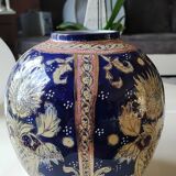 Handcrafted Chinese vase shaped ball in enamelled ceramic. Floral motifs/Ribboned friezes