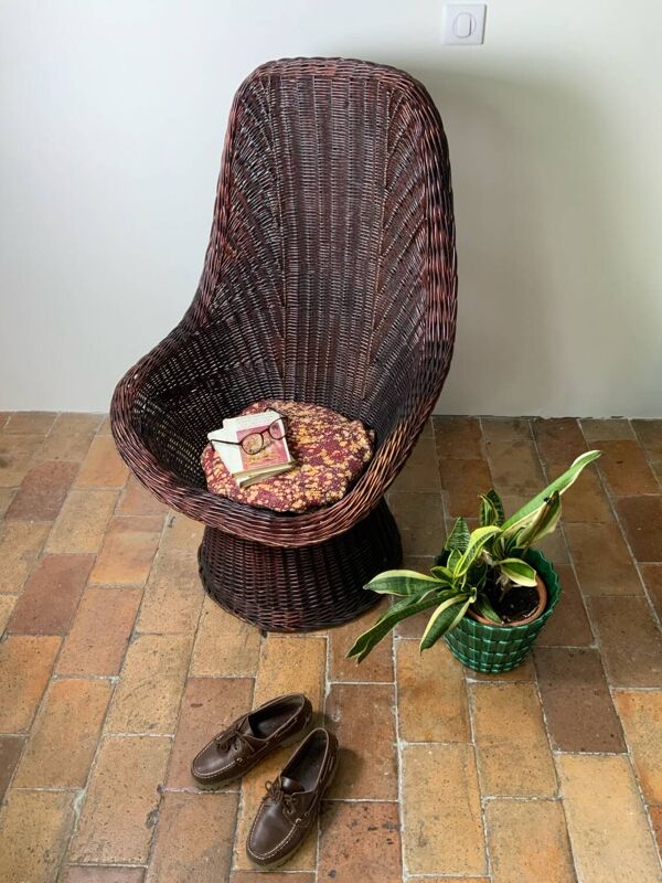 Fauteuil en osier en osier tressé, milieu XXème