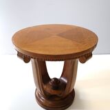 Art Deco Round Oak Durmast and Glass Coffee Table, Italy