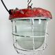 Red industrial cast iron cage pendant light, 1960s