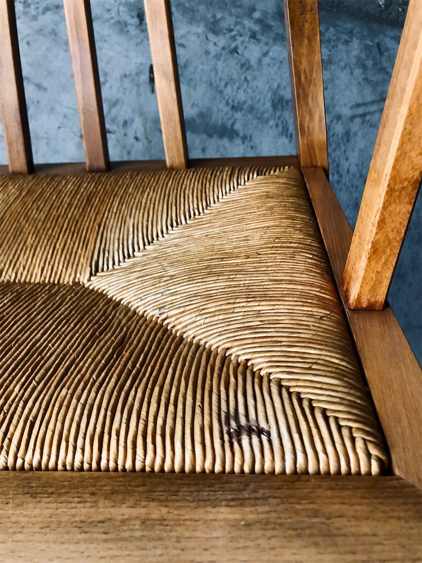 Solid wood and straw armchair, Reconstruction style, France