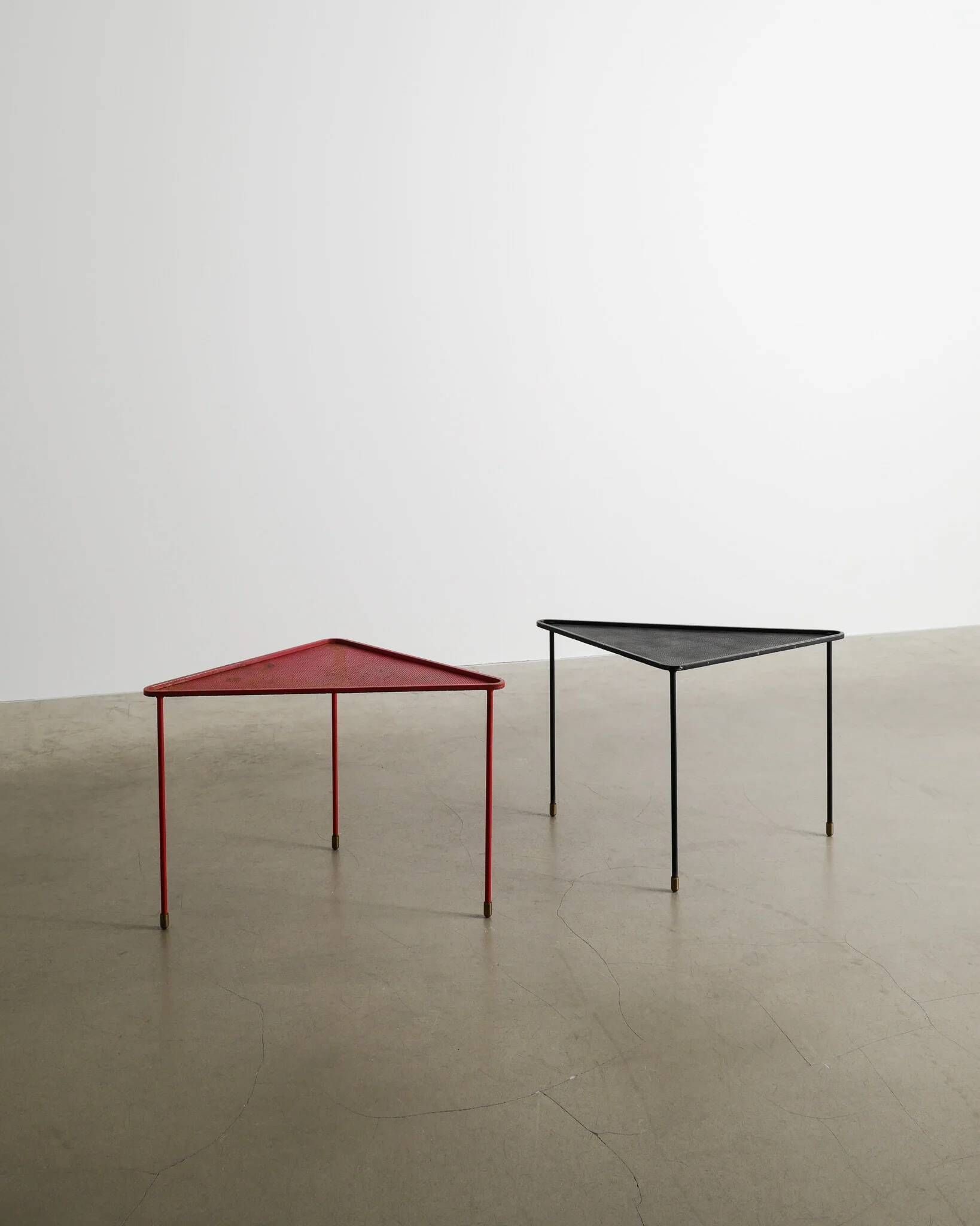 Pair of French Mid Century Triangle Tables by Mathieu Matégot, 1950s