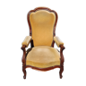 Old reclining Voltaire armchair with yellow velvet rack and pinion