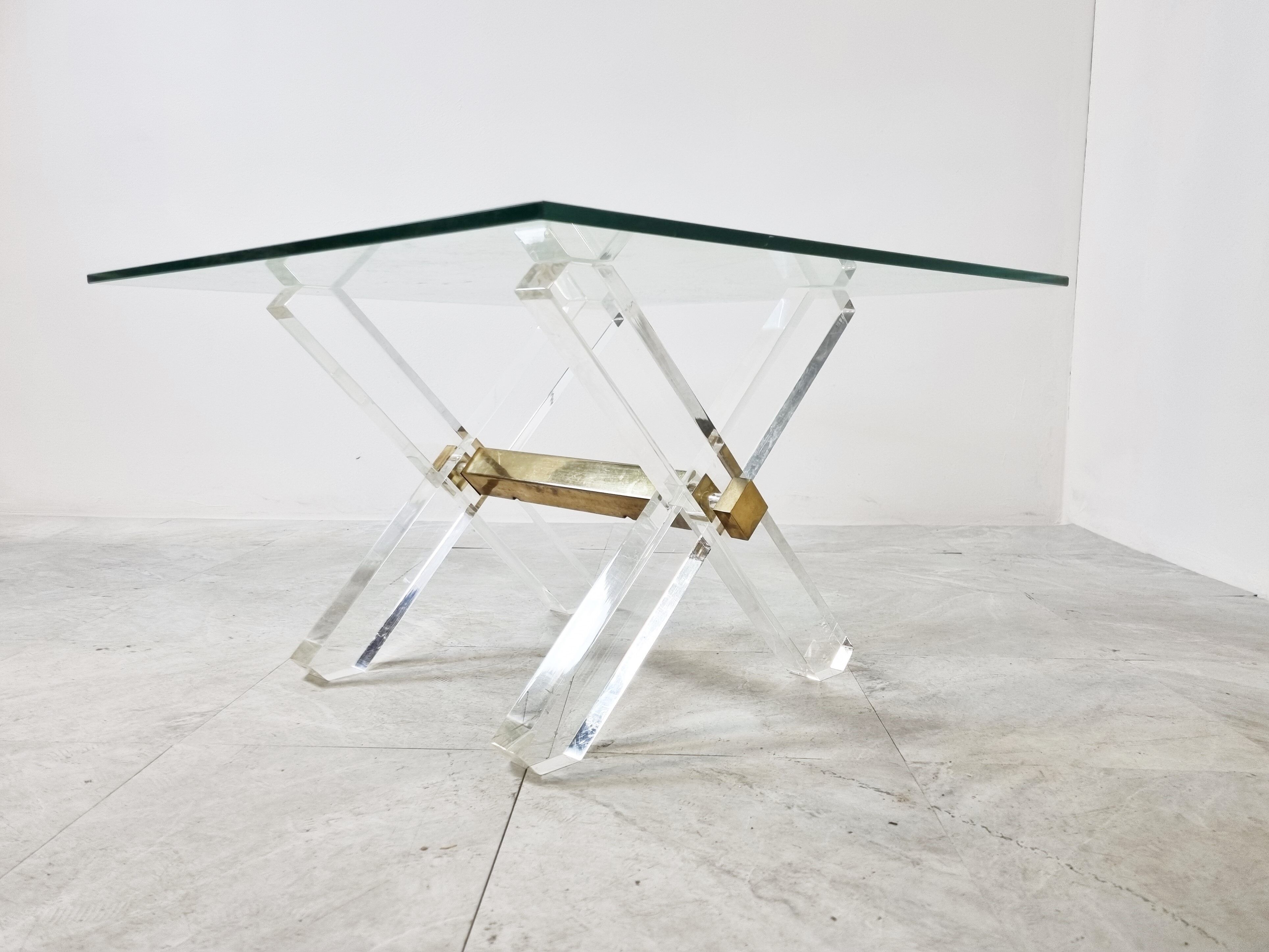 Brass and lucite coffee table, 1970s