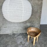 Large pendant lamp in rattan and natural linen Japanese style flattened round (Labu) H57 D80