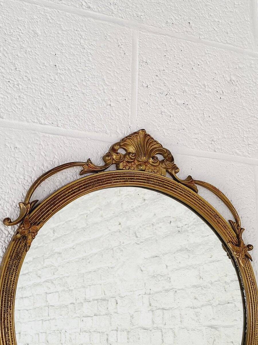 Miroir Médaillon Rond en Laiton, 1950s