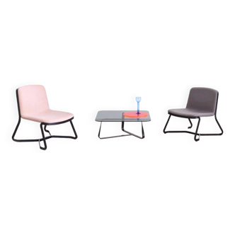 Set of 2 Path Desalto armchair in pink and gray + coffee table