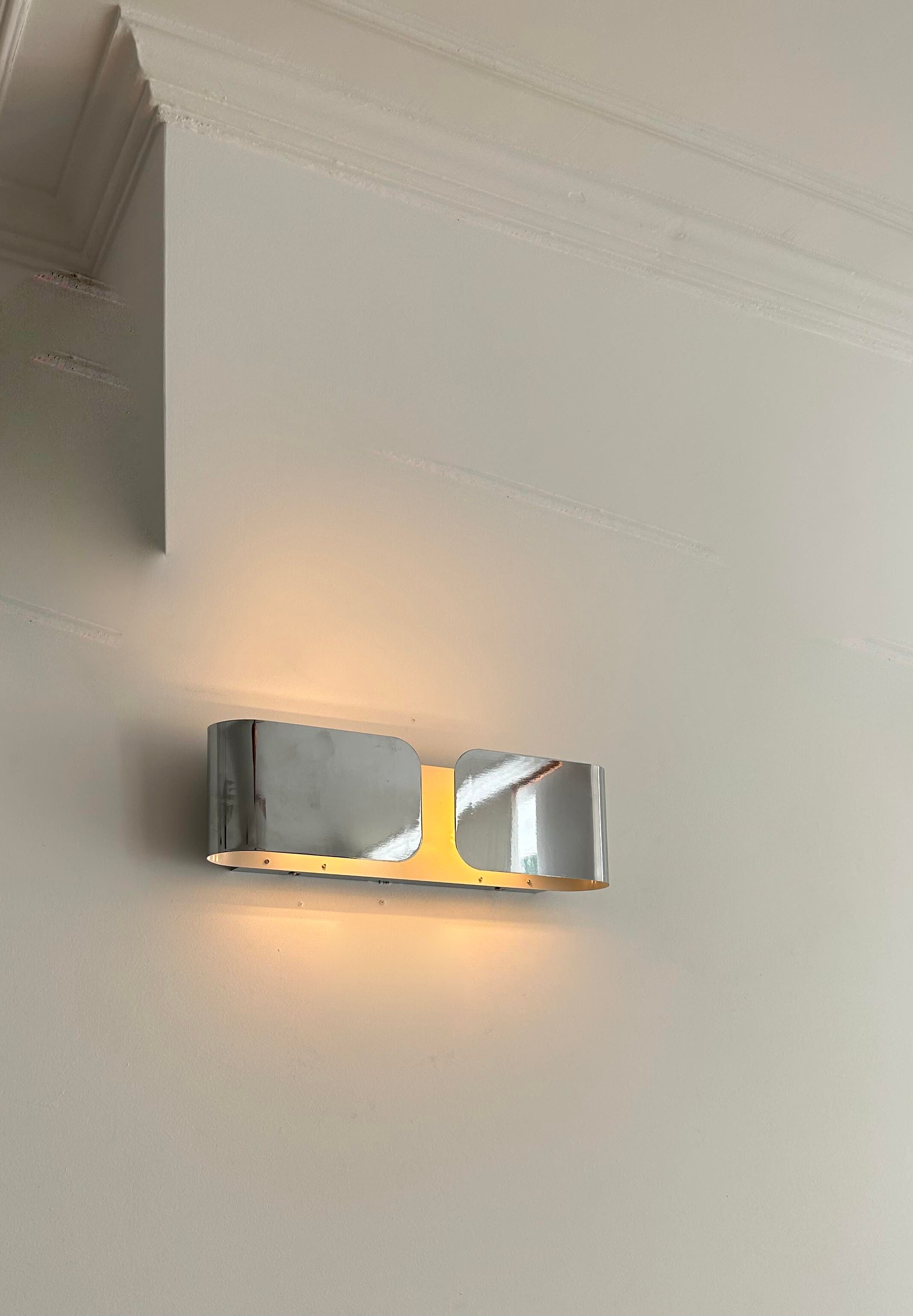 Vintage chromed metal wall lamp, France 1980