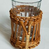 Six vintage 50s glasses in braided rattan cases