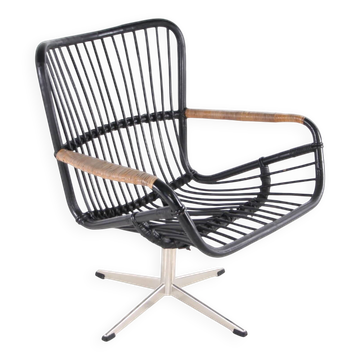 Fauteuil en rotin et chrome