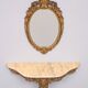 Classic gilded brass console with oval mirror from the 1950s, Italy.